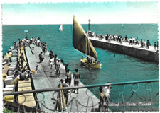 CARTOLINA DI RIMINI ,RICCIONE - PORTO CANALE - ACQUARELLATA - ANNI'50