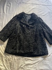 Pelliccia Vera di Astrakan Nera Vintage con Interno Foderato - Taglia 42