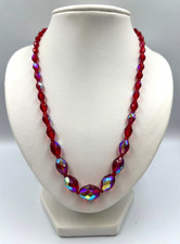 Collana perle vetro graduato AB aurora boreale rossa gioielli vintage