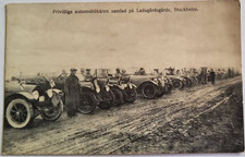 CPA_Suède_quartier Stockholm_volontaires automobiles rassemblés à Ladugårdsgärde