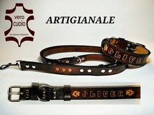ABBINAMENTO COLLARE + GUINZAGLIO PER CANE IN VERO CUOIO DI TORO SUPER RESISTENTE