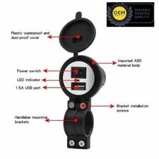 Presa moto 12V 5V usb interruttore caricabatteria manubrio impermeabile scooter