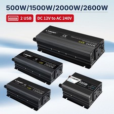 Inverter di Potenza per Auto 500W 1500W 2000W 2600W Convertitore da 12V a 240V con 2USB Nero