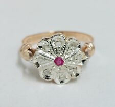 anello Toppa Oro9kt Argento925 Diamanti E Rubino