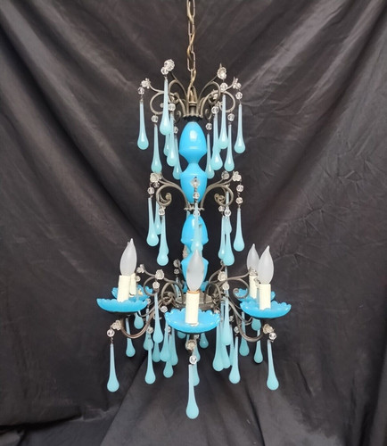 Lampadario antico blu - , opalino