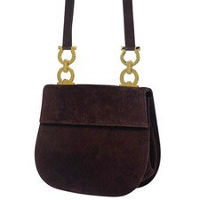 Borsa a tracolla Salvatore Ferragamo Gancini in camoscio bordeaux vintage aut...