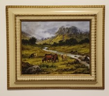 Paesaggio con armenti (scuola inglese XIX/XX Secolo) dipinto olio su legno