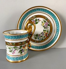 TAZZA MUG con PIATTINO PORCELLANA BIANCA DECORO FLOREALE DIPINTO A MANO '60s