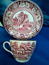 ANTICA TAZZA E PIATTINO DA TE' PORCELLANA INGLESE RURAL ENGLAND BURSLEM RED