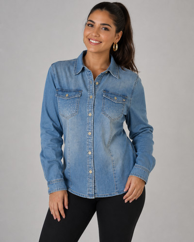 Camicia jeans taschini donna - camicia,