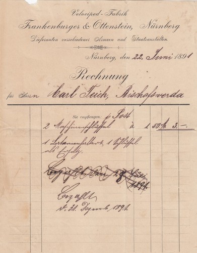 Norimberga fattura 1891 - norimberga,,