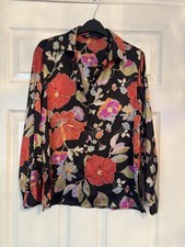 CAMICIA CAMICIA DONNA ZARA TAGLIA SMALL 10/12 RASO NERA FLOREALE NUOVA 