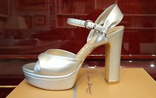 LUCIANO BARACHINI Scarpa con tacco in vera pelle argentata - N. 37 - come nuove