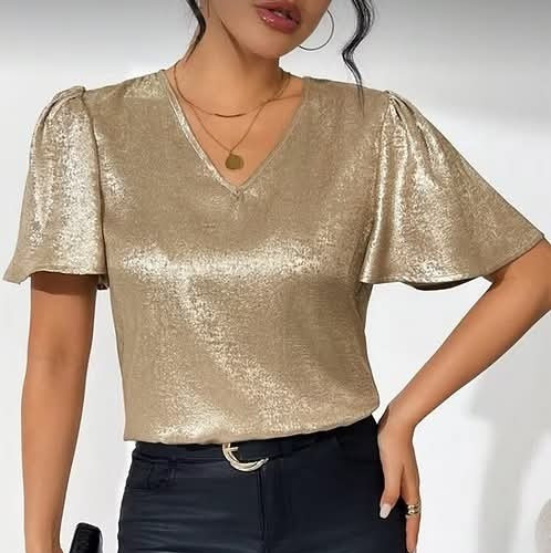 Beige satin blouse for - , luxury