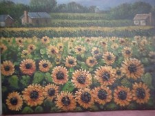 Dipinto Paesaggio di campagna Dipinto A Mano Su Tela classico 30x40 cm girasoli