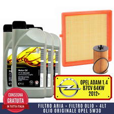 KIT TAGLIANDO OPEL ADAM 1.4 87CV 64KW 2012> + 4 L LITRI LT OLIO OPEL GM 5W30