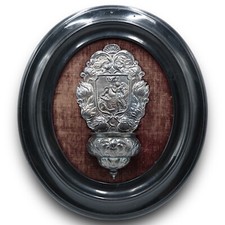 XL ACQUASANTIERA IN ARGENTO SBALZATO FINE 1800 benitier stoup holy water font