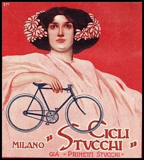 PUBBLICITA' 1909 BICICLETTA STUCCHI PRINETTI MILANO DONNA CICLI BKE E.MALERBA