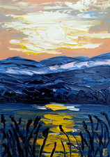 Dipinto Olio Tramonto Estivo Fiori Originali Paesaggio Arte Decorazione...