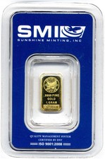 Lingotto oro - Gold Ingot bar : 1 gram pure gold 999.9 24k : SMI - USA