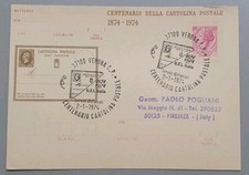 Cartolina postale con annullo filatel. "100° Cartolina postale" Verona 2.1.1974