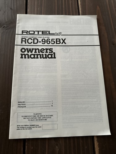 Rotel hifi rcd 965bx - rcd-965bx, owners