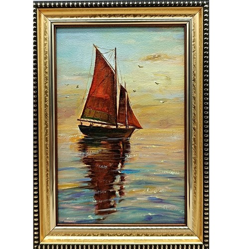 Barca vela tramonto - a, dipinto