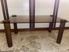 ANTICO TAVOLO BANCO LEGNO NOCE PIANO IN VETRO FUMÈ FINE '800 PRIMI '900