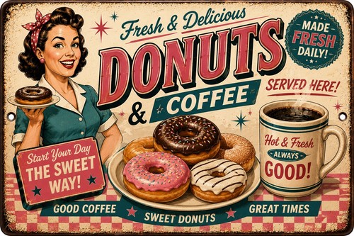 Insegna latta caffè ciambelle - latta,