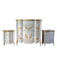 GRUPPO COMO' 2 COMODINI BAROCCO CLASSICO IN LEGNO BIANCO/ORO.