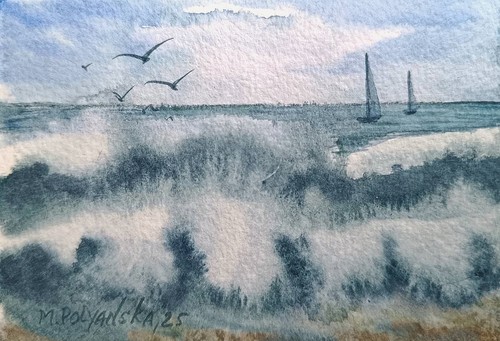 Birds boats waves quadro - birds,