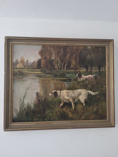 Dipinto olio cani - cani, caccia