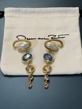 🩵 Orecchini Oscar de La Renta con perle barocche e multipietre preziose nuovi con etichette e borsa