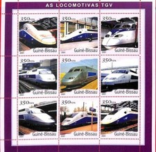 A0875 - GUINEA-BISSAU - FOGLIO ERRORE ERRORE ERRORE - TRASPORTO TGV Treni 2001