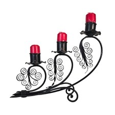 Antico candelabro in ferro battuto a mano gotico revival spagnolo triplo portacandele