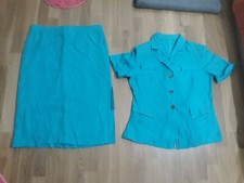 lotto 528b completo donna tailleur 100%lino celeste tg.52