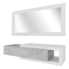 Mobile ingresso sospeso con specchio e cassetto design bianco e grigio cemento