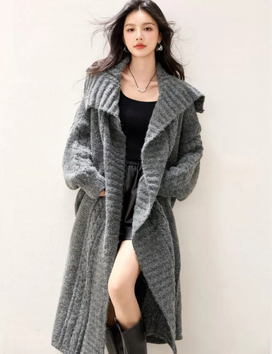 Cardigan lungo grigio maglia - cardigan,