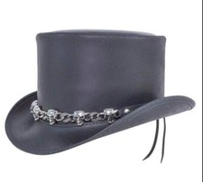 Cappello a catena con teschi in pelle nera cappello in pelle steampunk cappel...