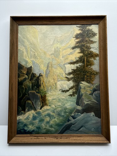 Antico dipinto fiume - dipinto, montagne