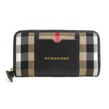 Portafoglio lungo originale BURBERRY con cerniera nero/marrone in pelle/lana ...