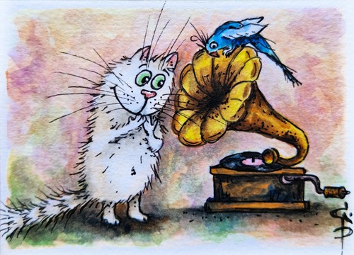 Quadro gatto aceo grammofono - quadro,