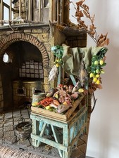 Presepe Napoletano banchetto pescivendolo per pastori 25 cm + botte