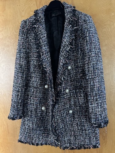 Zara tweed lurex long blazer - long,