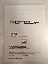 Rotel RB 985 Amplificatore di Potenza 5 Canali "Originale" Manuale dell'Utente 14 Pagine