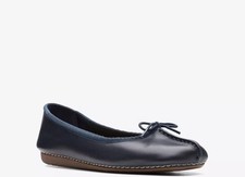 CLARKS SCARPE DA DONNA LENTIGGINI PELLE GHIACCIO SLIP ON BALLERINE BASSE BLU NAVY UK 6 D EU 39,5