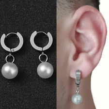Orecchini con Perle Sintetiche Perla a Cerchio Uomo Donna Unisex Colore Argento
