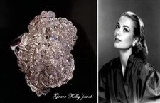 SPLENDIDO ANELLO<GRACE KELLY> '40s FIORE BRILLANTI-FANCY cm.2,7 LEGA ORO-PLATINO