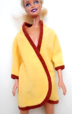 B365 - BARBIE 80s giacca da camera vestaglia gialla profili marrone
