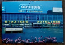 CARTOLINA BOLOGNA STAZIONE AUTOCORRIERE GRUNDIG RADIO TV REGISTRATORI